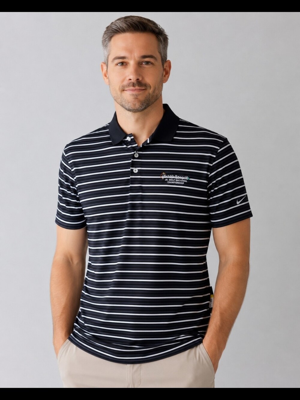 Nike Dri Fit Black White Stripes Golf Shirt Small NWT